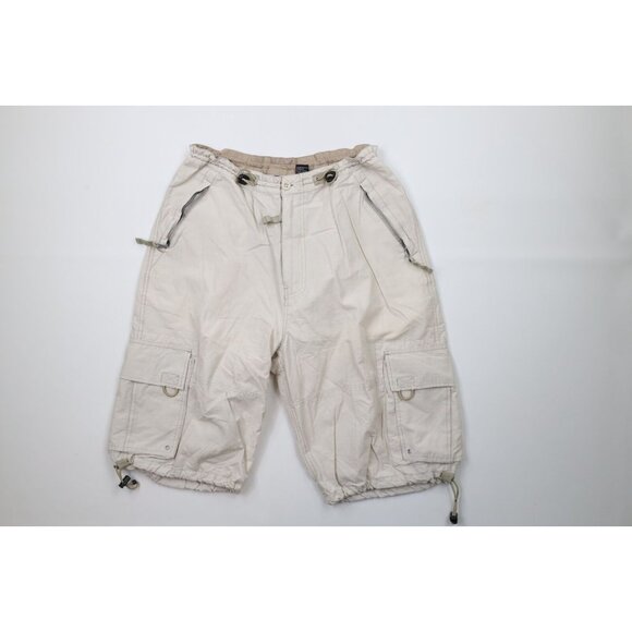 Vintage 90s Streetwear Mens 34 Skateboard Baggy Fit Straps Cargo Shorts Beige